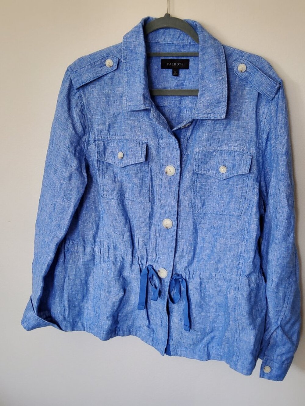 Talbots Blue washed Linen shirt jacket size XL